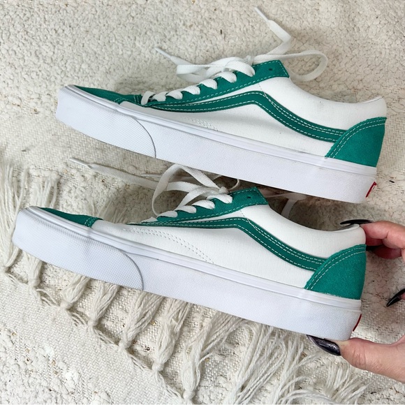 Vans Classic Sport Sneakers White/Green Suede Low Top Casual Shoes 10 Women’s - Picture 4 of 7